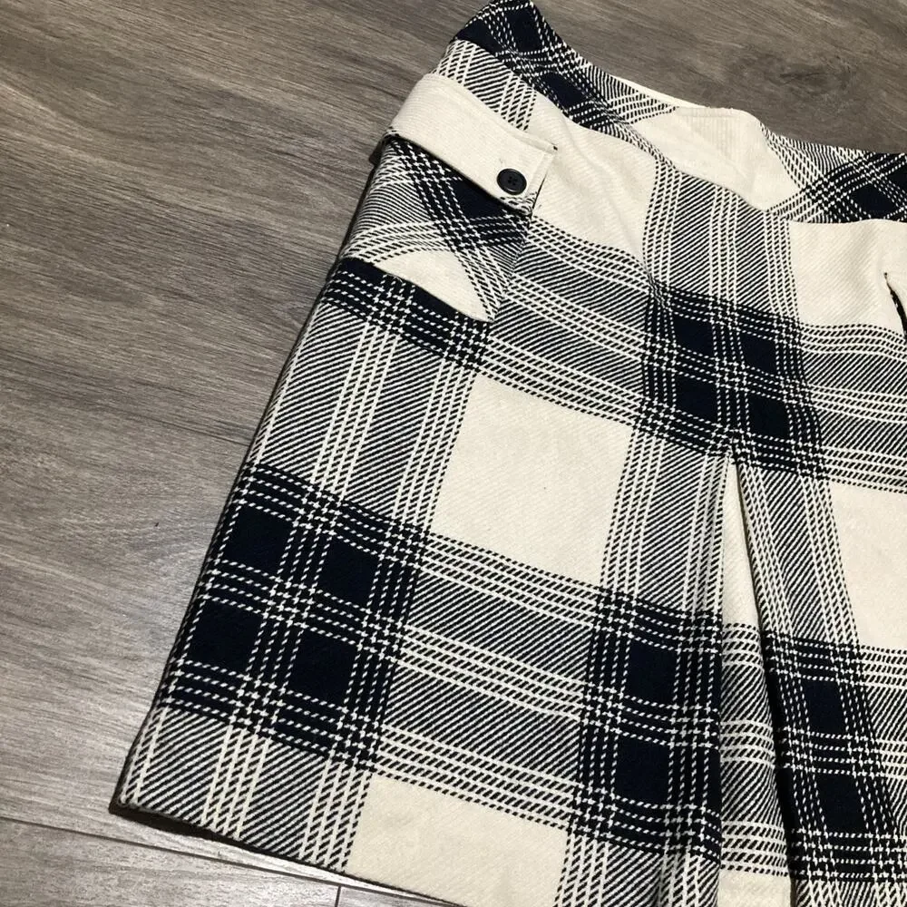 Vtg 90’s Talbots Wool Blend Skirt Ivory Black Plaid Pockets Lined Schoolgirl 10